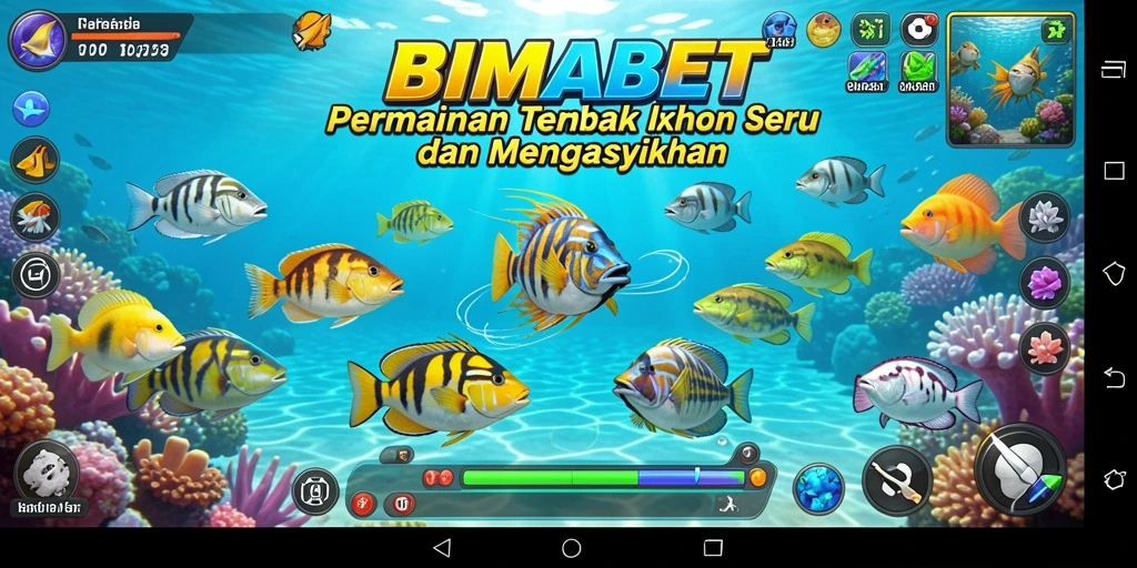 Tampilan dinamis gameplay Tembak Ikan di BIMABET dengan ikan berwarna-warni.