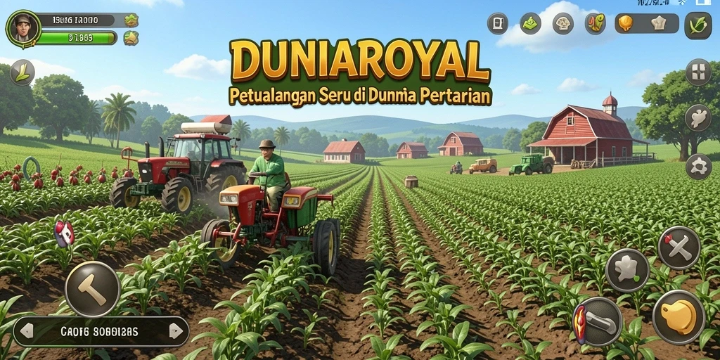 Tampilan gameplay DUNIAROYAL dengan suasana pertanian yang ceria.