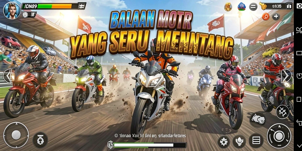 Tampilan seru dari gameplay IDN89 dalam balapan motor.