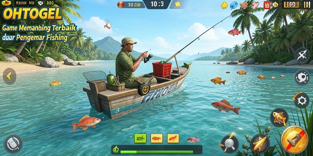 Tampilan gameplay OHTOGEL yang menawan saat memancing di laut.