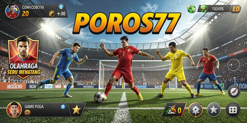 Tampilan gameplay POROS77 dengan aksi olahraga mendebarkan.