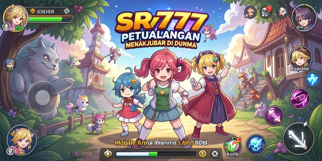 Tangkapan layar utama SR777 menampilkan pertarungan seru antar karakter Anime.